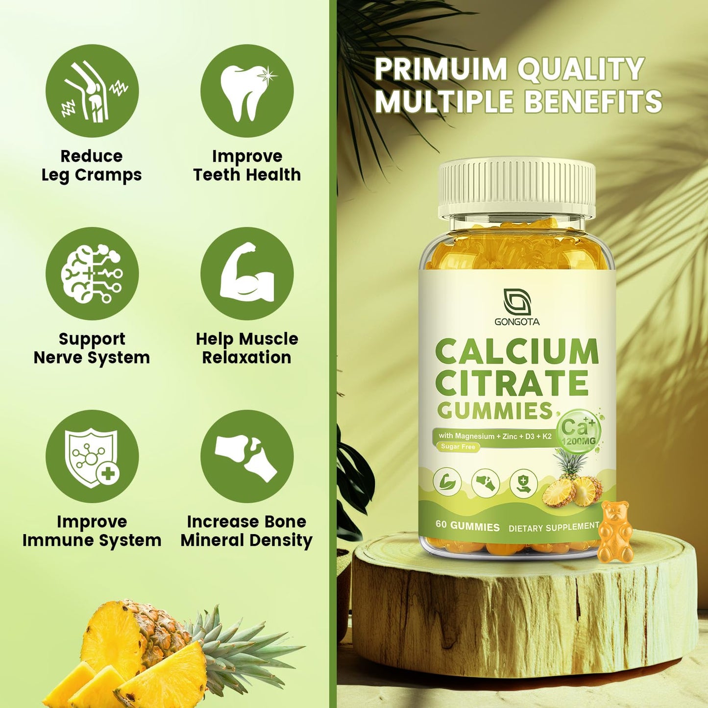 Calcium Citrate Gummies for Women, 1200mg Calcium Citrate Magnesium with Vitamin C D3 K2, Absorption Calcium Supplements for Bone, Muscle, Immune, Sugar Free (120Count) GONGOTABuy Supplements Australia