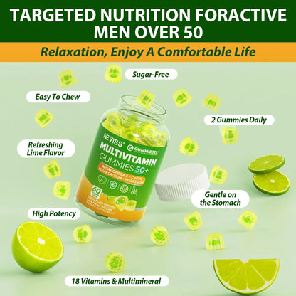 Multivitamin for Men 50 + Plus, Sugar Free Men Multivitamins Gummies w/Omega-3, Coq10, D3k2, Calcium, Magnesium NEVISSBuy Supplements Australia