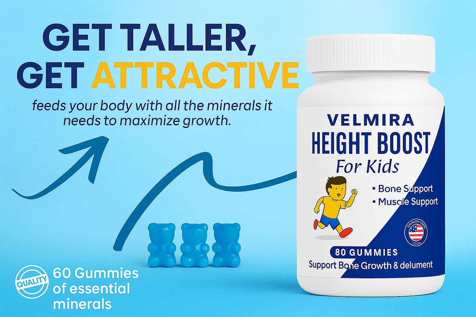 Velmira® Heightener Gummies for Bone Health & Development Support – Essential Vitamins & Minerals, Easy-to-Chew Gummies for Kids, Teens & Adults (Ages 5+) VelmiraBuy Supplements Australia