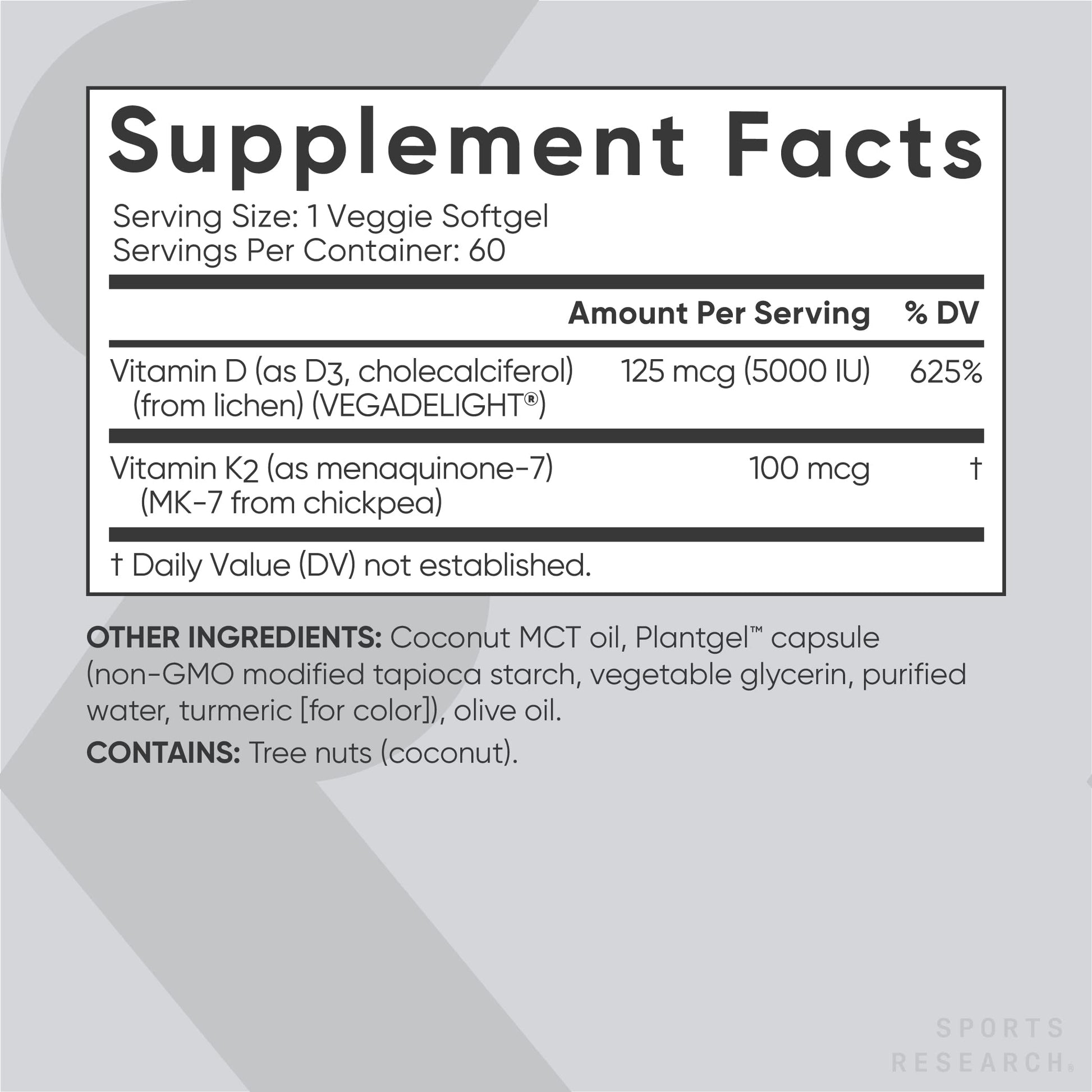 Sports Research Vegan Vitamin D3 + K2 Supplement with Organic Coconut Oil - 5000iu Sports ResearchBuy Supplements Australia