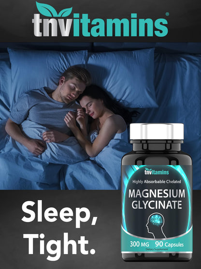 tnvitamins Magnesium Glycinate 300mg, 90 Capsules | High Absorption Chelated Magnesium for Sleep, Calm & Muscle Support