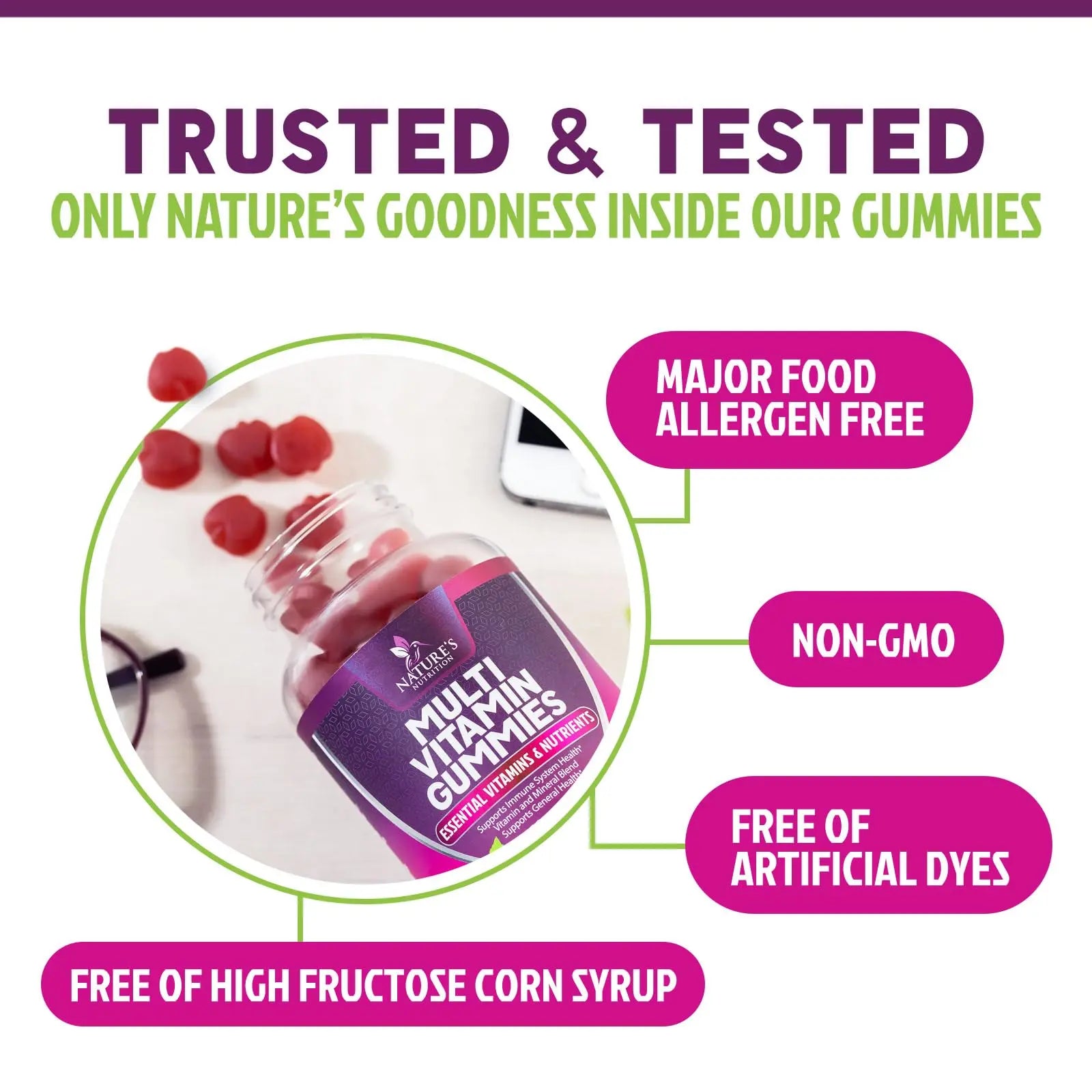 Multivitamin Gummies for Adult with Vitamins A, C, D, B12 - Gummy Multivitamins for Daily Nutritional Support Nature's NutritionBuy Supplements Australia