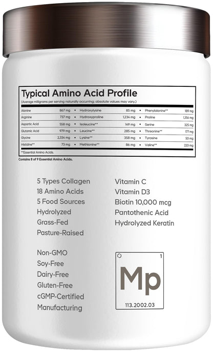 Codeage Multi Collagen for Women & Men Biotin 10000mcg Keratin, Protein Powder Vitamin C B6 D3, Hyaluronic Acid, Niacin - Hydrolyzed Collagen Coffee Creamer 5 Types - Unflavored - Non-GMO - 11.5oz CodeageBuy Supplements Australia