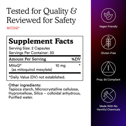 MitoQ Pure Advanced Mitochondria Supplement Superior Bioavailability to CoQ10 | Reduces Free Radical Damage for Healthy Aging, Metabolism, Heart Health, Energy, Strength & Mobility MitoQBuy Supplements Australia