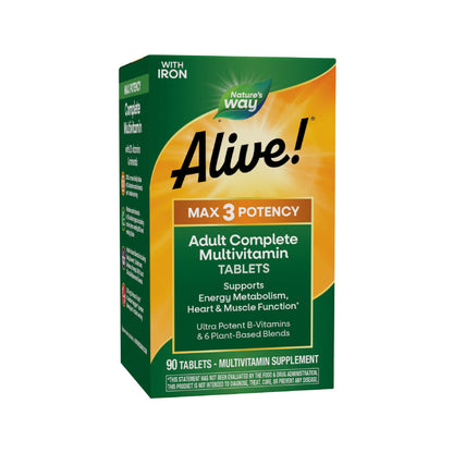 Nature's Way Alive! Max3 Potency Daily Multivitamin, Methylated B12 and Folate, Ultra Potency B-vitamins to Support Energy Metabolism*, 90 Tablets Nature's WayBuy Supplements Australia