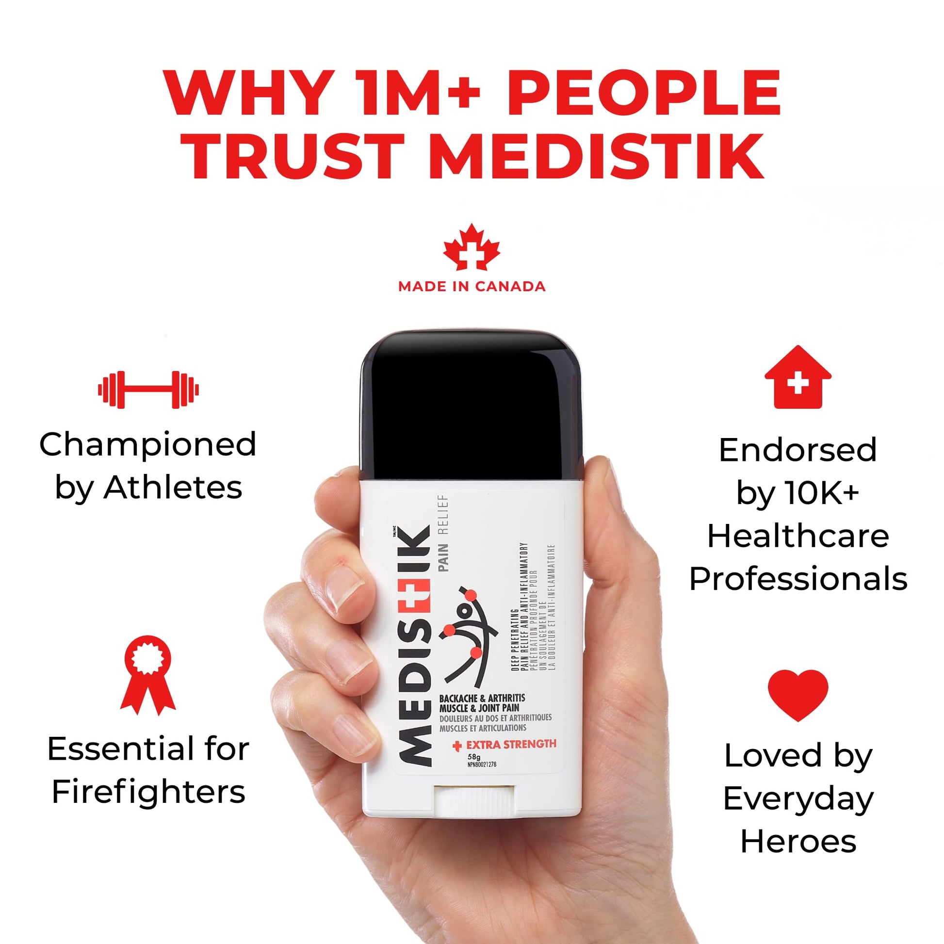 Medistik Extra Strength Pain Relief Stick. Long Lasting Topical Pain Reliever for Backache, Muscle & Joint Pain, 58g (One Pack) MedistikBuy Supplements Australia