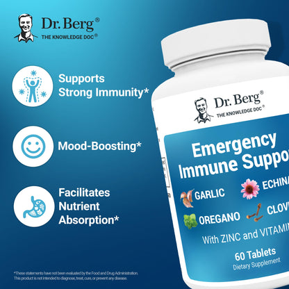 Dr. Berg Emergency Immune Support w/Echinacea - Potent Blend of Herbal Extracts (Warning: Strong Herbal Smells) - Immune Support Supplement Includes 2,000 IUs of Vitamin D & 10mg of Zinc - 60 Tablets Dr. Berg NutritionalsBuy Supplements Australia