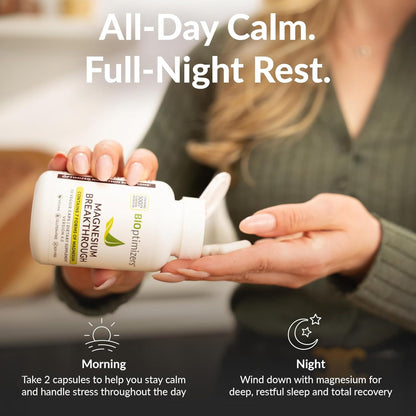 BIOptimizers Magnesium Breakthrough Supplement with 500mg - 7 Forms of Magnesium: Glycinate, Malate, Citrate, and More - Natural Support for Sleep and Cognitive Function -30 Capsules- Calming Vitamins BIOptimizersBuy Supplements Australia