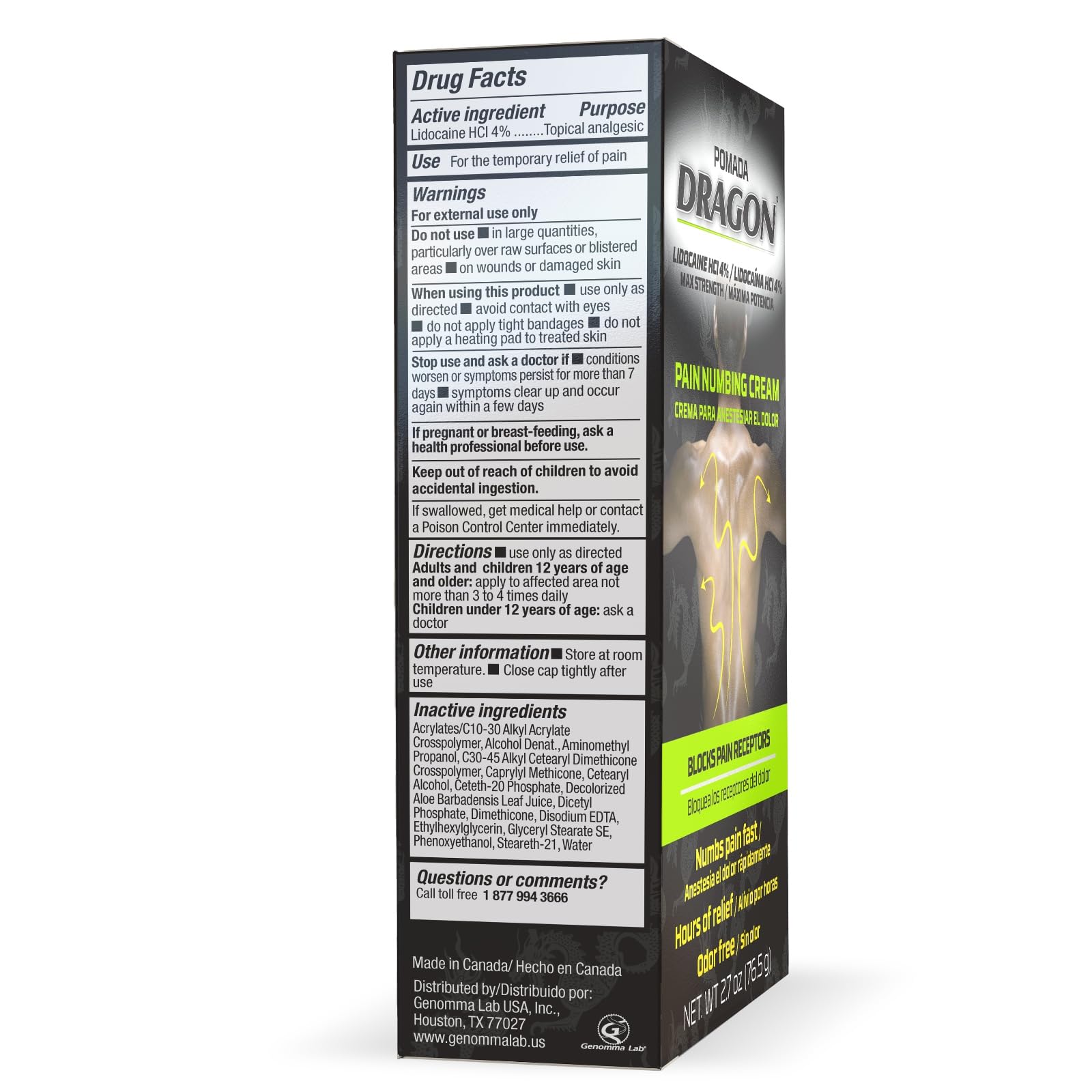 Dragon Numbing Cream Lidocaine 4% Maximum Strength Numbing Cream, Topical analgesic with Lidocaine for Muscle Relief, Pain Cream for Knees and Feet, 2.7 Oz DRAGONBuy Supplements Australia