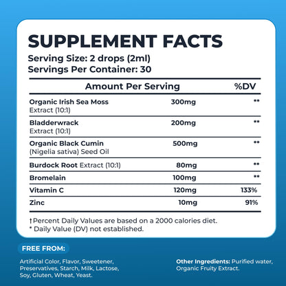 Irish Sea Moss Liquid Drops - 3000mg Formula - with Bladderwrack, Burdock Root & Black Cumin Seed - Liquid Supplement - Apple Flavor - 2 Fl Oz (60ml) TrueSeaMossBuy Supplements Australia