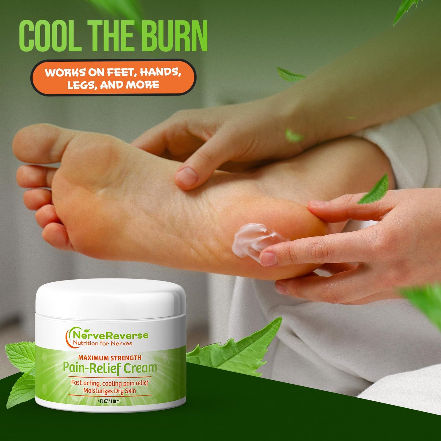 NerveReverse - Neuropathy Pain Relief Cream for feet, Hands, Legs Toes. Large 4 OZ. JAR. Fast-Acting, Maximum Strength Cream with 4% Menthol, MSM, L-Carnitine, L-Arginine, Vitamin E, Vitamin B6 NERVEREVERSE NUTRITION FOR NERVESBuy Supplements Australia
