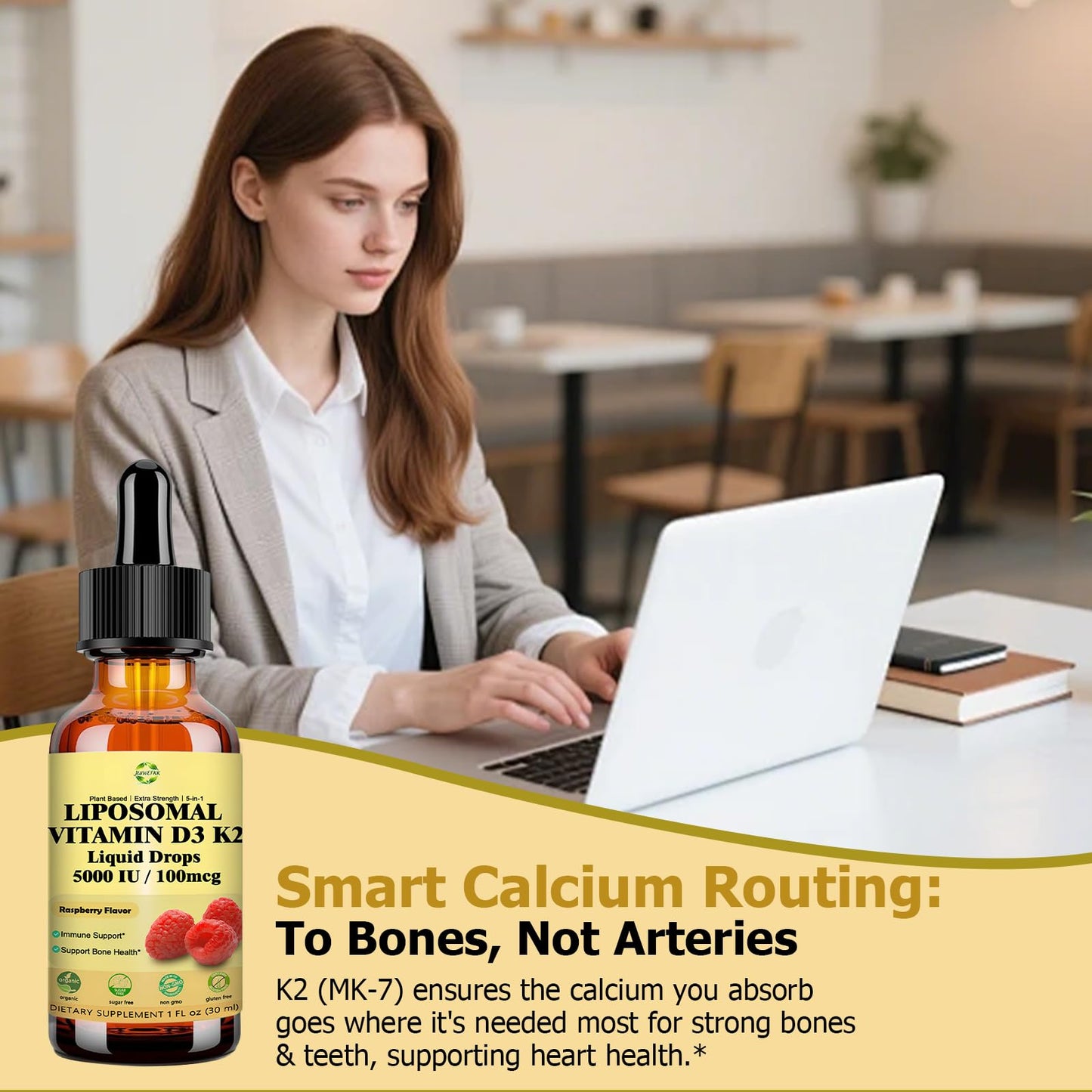 Liquid Vitamin D3 K2 Drops with Calcium Magnesium Omega3, High Potency 5-in-1 D3 K2 Vitamin 5000 IU Supplement for Bone Health, Heart Teeth & Immue, Ultra High Absorption Liposomal D3K2 Plant-Based JUIWEFKKBuy Supplements Australia