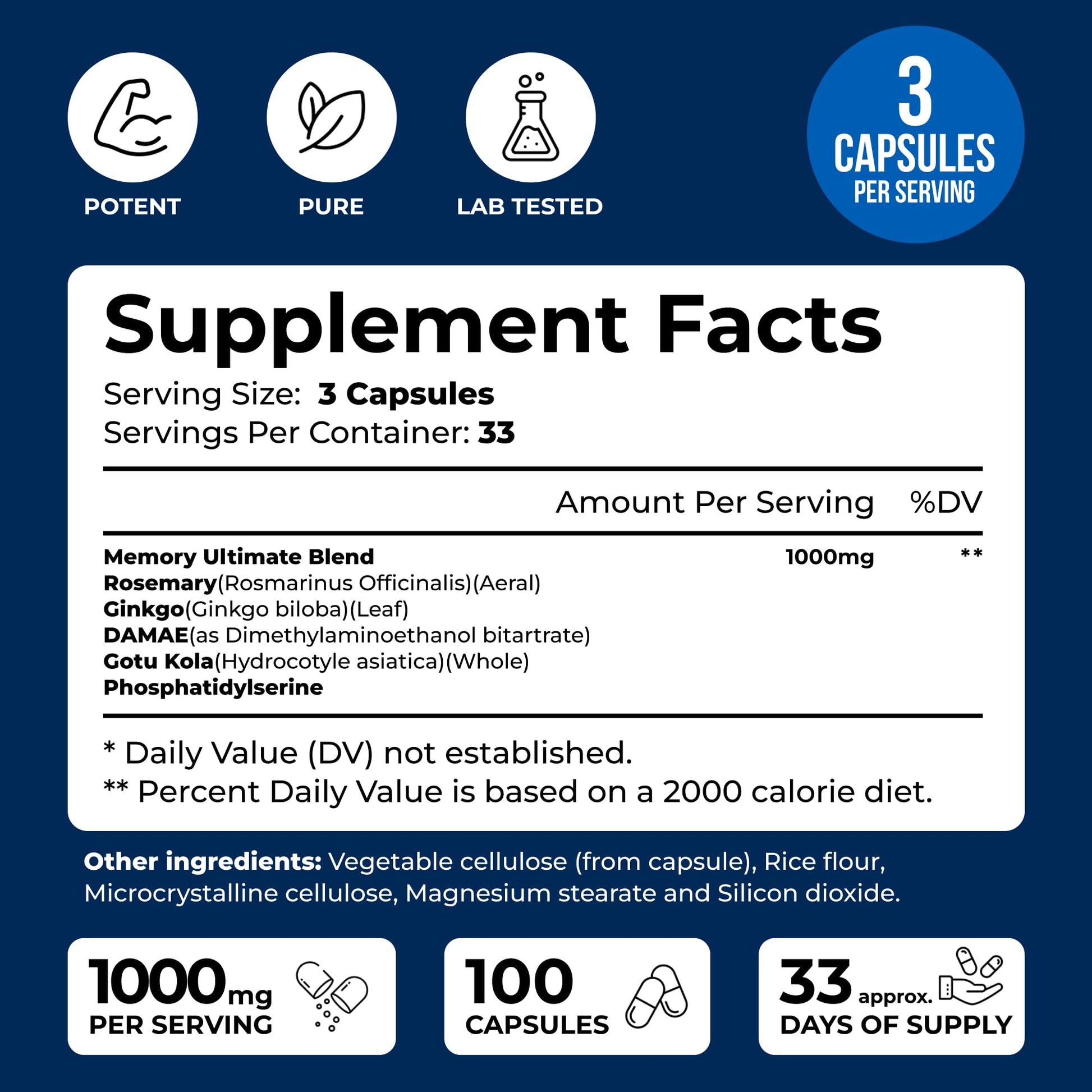 We Like Vitamins Phosphatidylserine Supplement with Gingko Biloba, Gotu Kola, DMAE - Improves Focus, Memory, Cognitive Function - Soy-Free 1000mg Memory Ultimate Complex - 100 Easy-to-Swallow Capsules We Like VitaminsBuy Supplements Australia