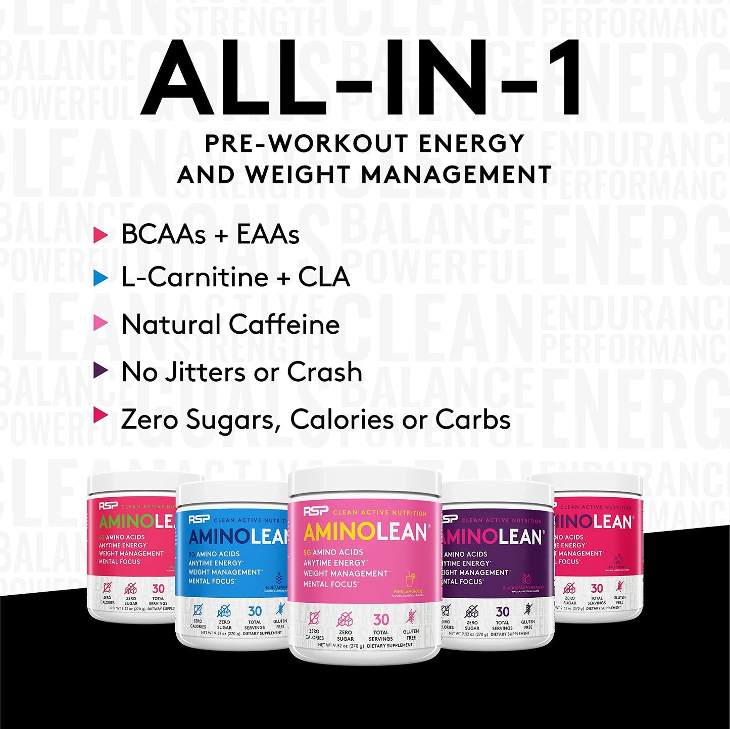 RSP NUTRITION AminoLean Pre Workout Energy (Blue Raspberry 30 Servings) with AminoLean Recovery Post Workout Boost (Tropical Island Punch 30 Servings)