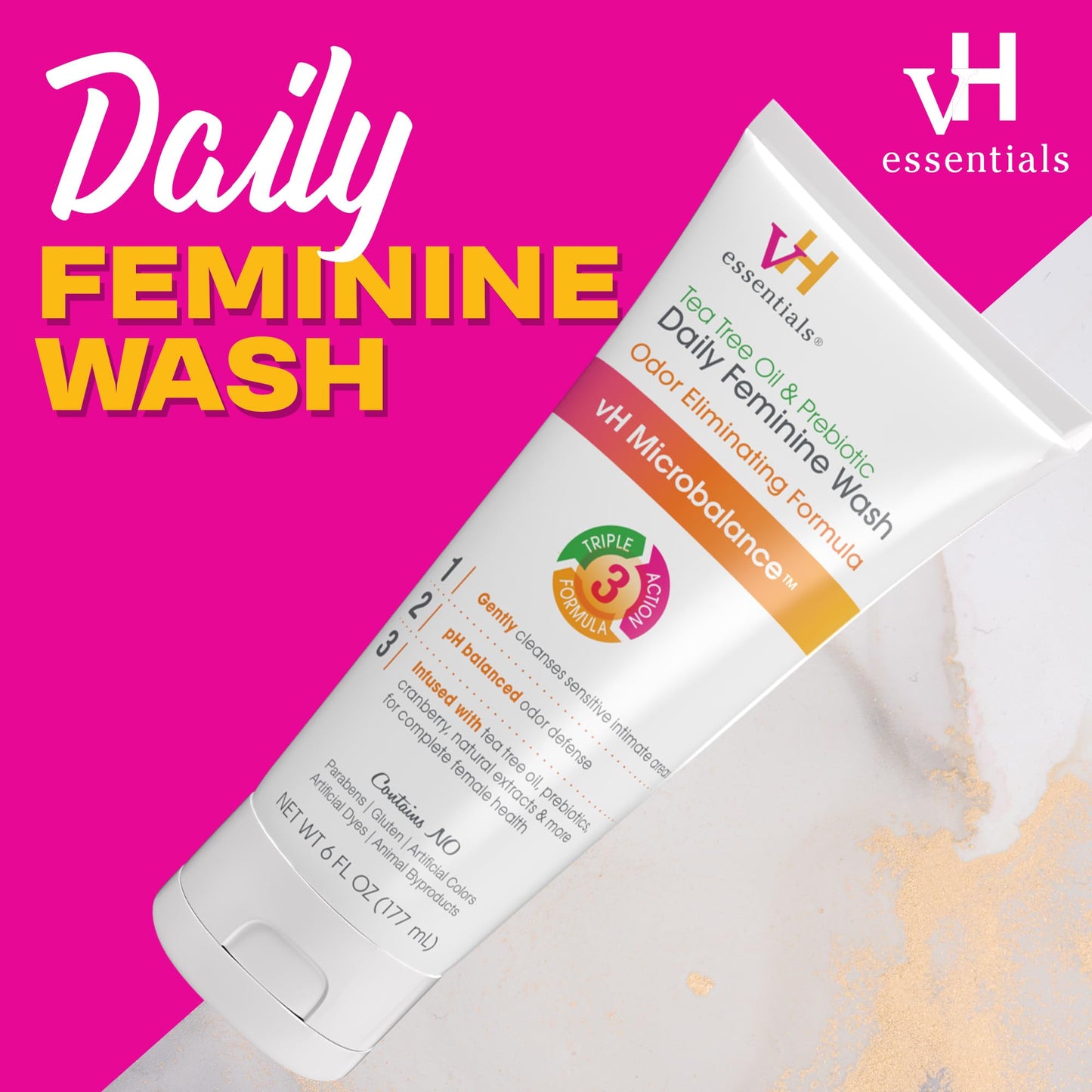 vH essentials, Ph Balanced Daily Feminine Wash, Tea Tree Oil & Prebiotic vH essentialsBuy Supplements Australia