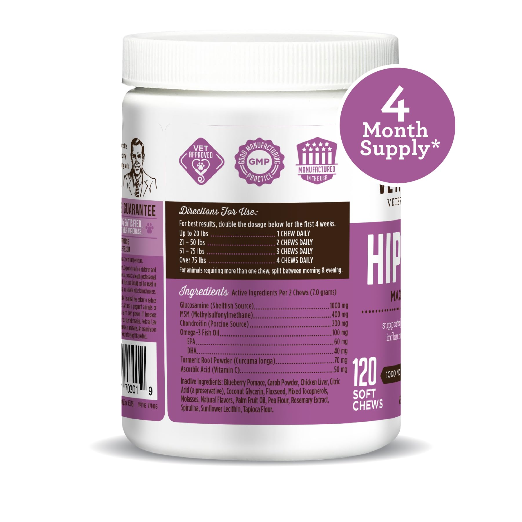Dr. Joseph's VetPro Complete Dog Hip & Joint Supplement for Arthritis Pain Relief – High-Strength Glucosamine & Chondroitin Chews for Senior Dogs – Vet Formulated Daily Treats, Chicken Flavor, 120 Ct VetPro CompleteBuy Supplements Australia