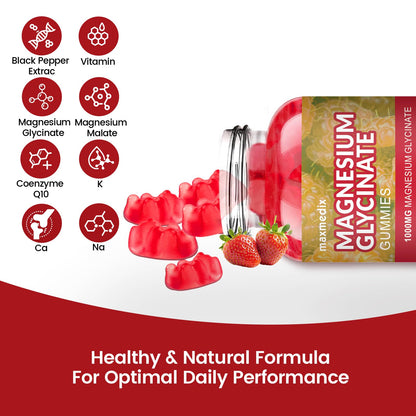 Magnesium Glycinate Gummies 1000mg, Sugar Free Magnesium Potassium Supplements Chewable for Adults with L-Threonate for Sleep, Body Support and Relaxation,90 Strawberry Gummies maxmedixBuy Supplements Australia