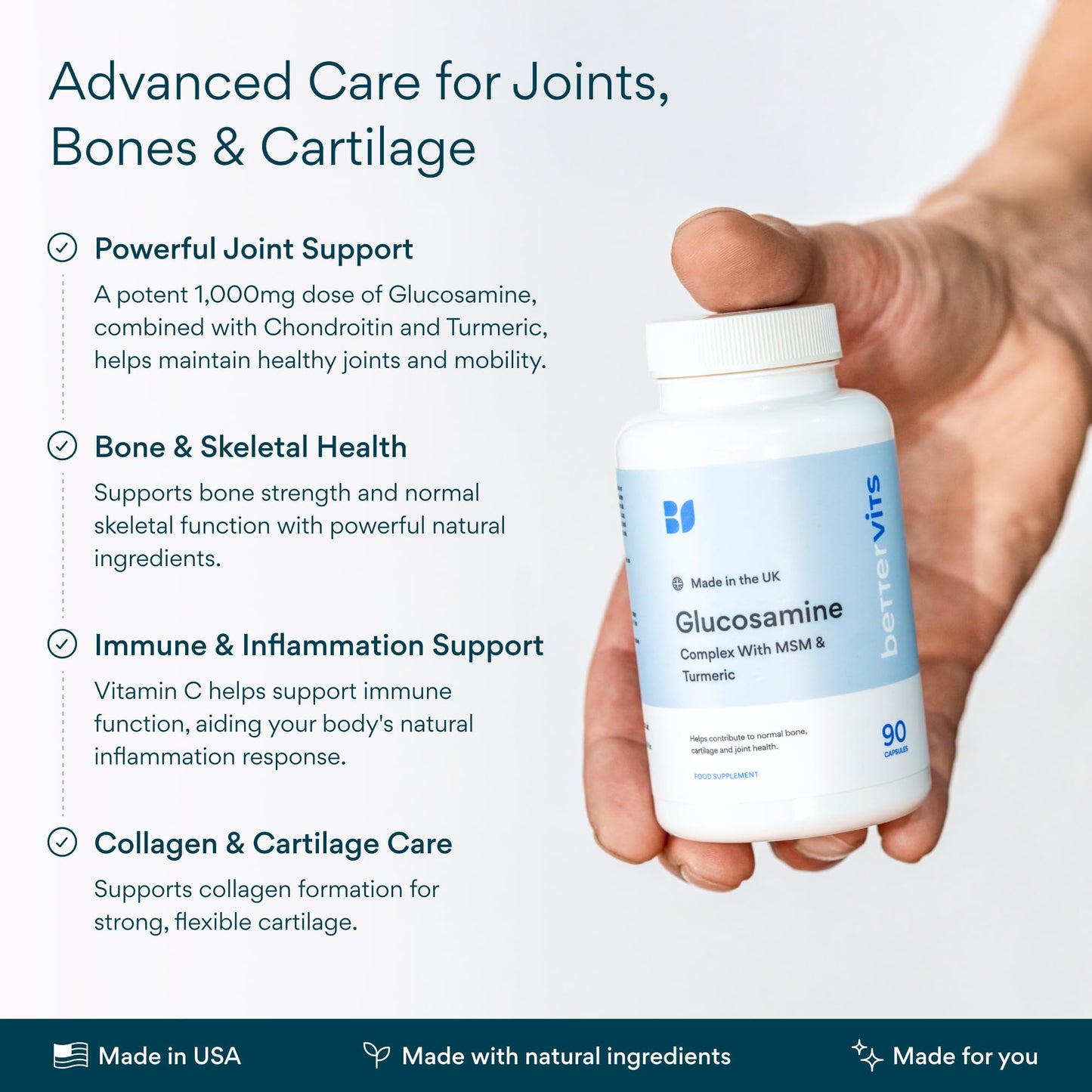 Bettervits Glucosamine Complex with MSM Сhondroitin | Joint Supplements for Women and Men with Vitamin C | Arthritis Support Supplement for Mobility & Flexibility - 90 Capsules BettervitsBuy Supplements Australia
