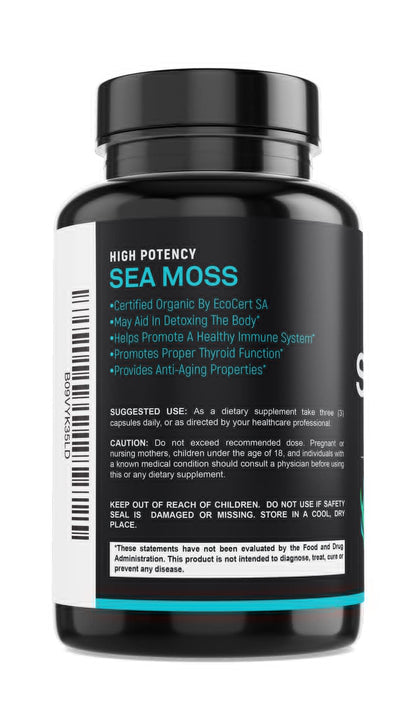 SPARTIS Certified Organic Sea Moss Capsules 2250mg Wildcrafted Irish Sea Moss Burdock Root Bladderwrack Supplement Raw Seamoss Pills & Powder (Pack of 1 at 180-Caps) SPARTISBuy Supplements Australia