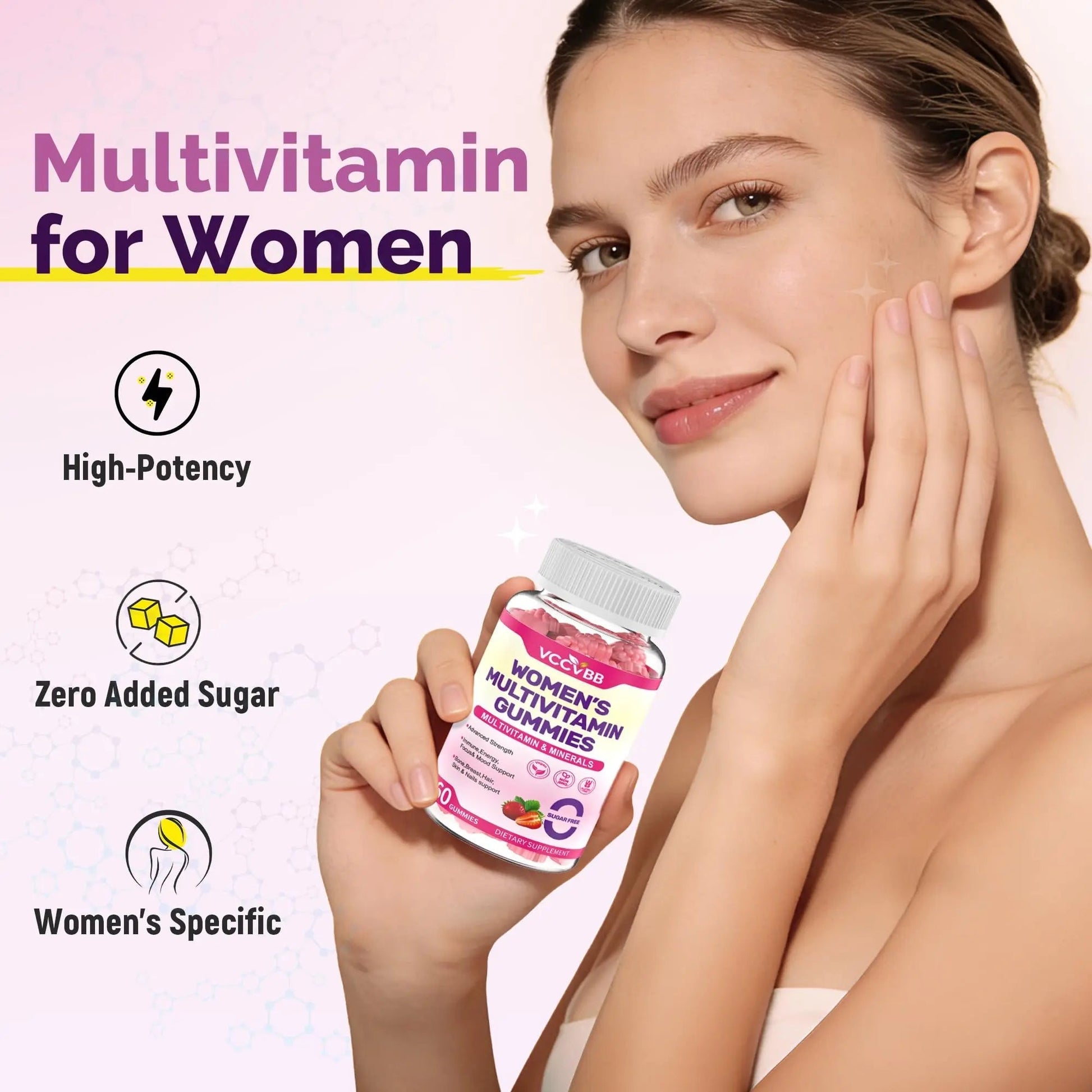 VCCVBB All-in-One Women's Multivitamin Gummies with Complete Vitamin & Mineral Complex, Herbal Blends for Energy, Overall Health VCCVBB