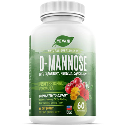 YEVANI 100% Pure D-Mannose Capsules 1000 mg with Cranberry, Hibiscus, and Dandelion Extract, Fast Acting Professional UTI Prevention Formula for Urinary Tract Health and Bladder Support YEVANIBuy Supplements Australia