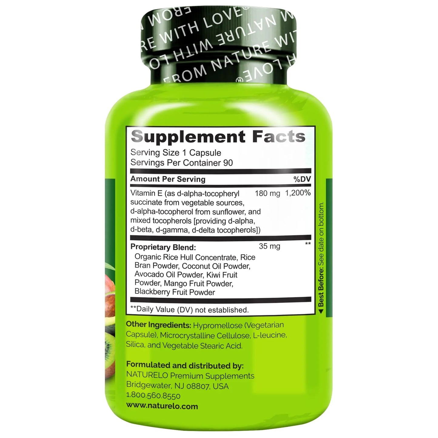NATURELO Vitamin E Capsules 180 mg - 90 Vegan Capsules | Supports Skin, Hair, and Nails | Immune and Eye Health | NATURELOBuy Supplements Australia
