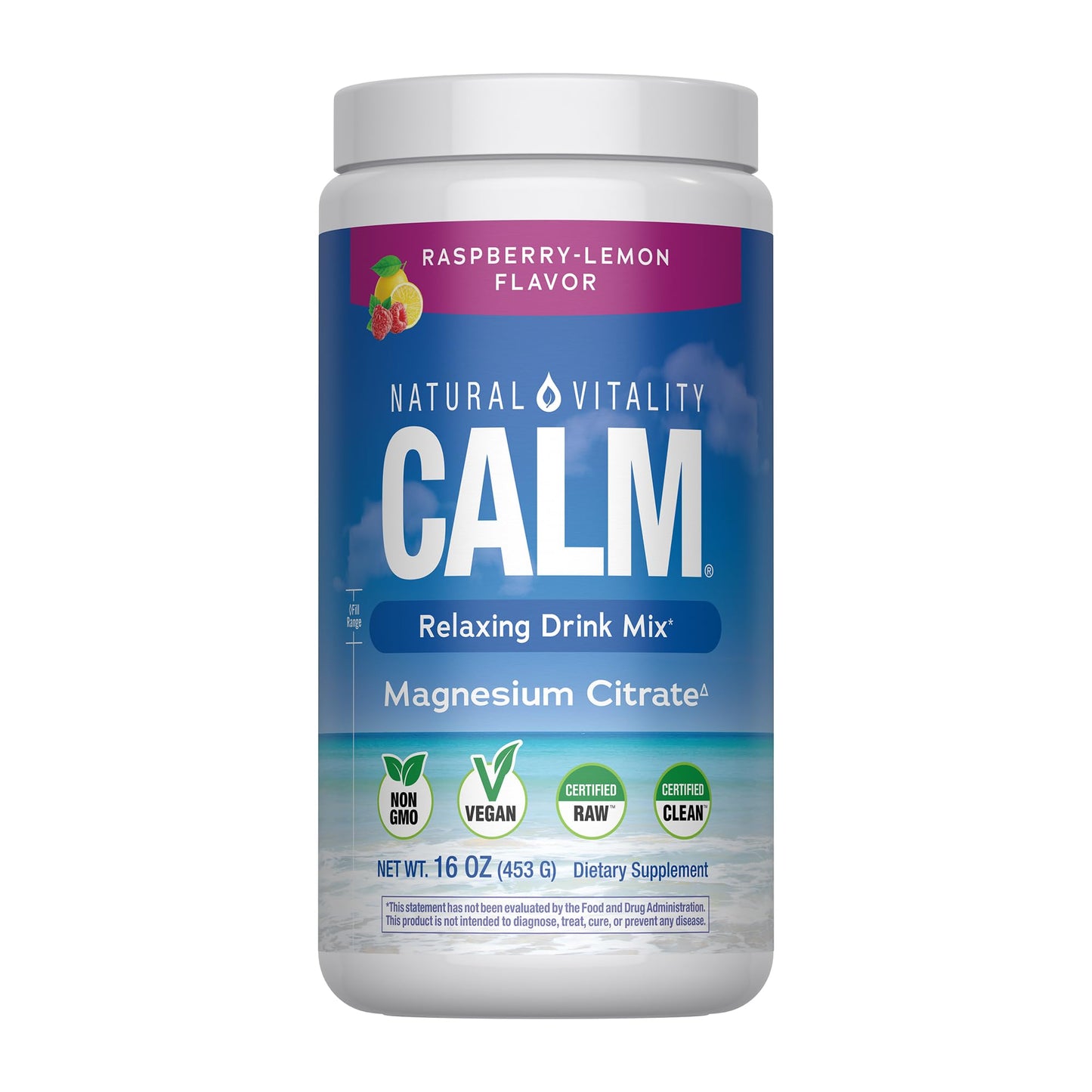 Natural Vitality Calm Magnesium 16oz Powder | Raspberry Lemon Flavored Supplement | Non-GMO, Vegan & Gluten Free Formula