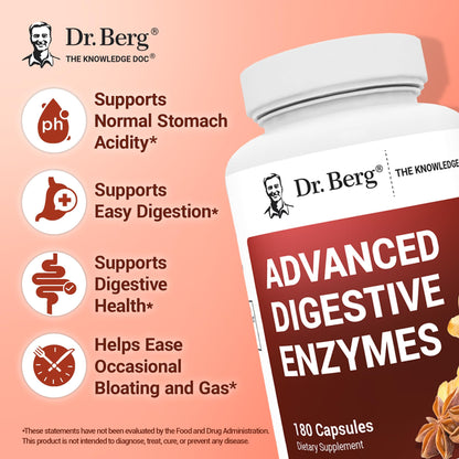 Dr. Berg Advanced Digestive Enzymes with Apple Cider Vinegar - Includes Digestive Health Ingredients Like Betaine Hydrochloride (HCI), Ginger Root & Peppermint Leaf - 180 Capsules Dr. Berg NutritionalsBuy Supplements Australia