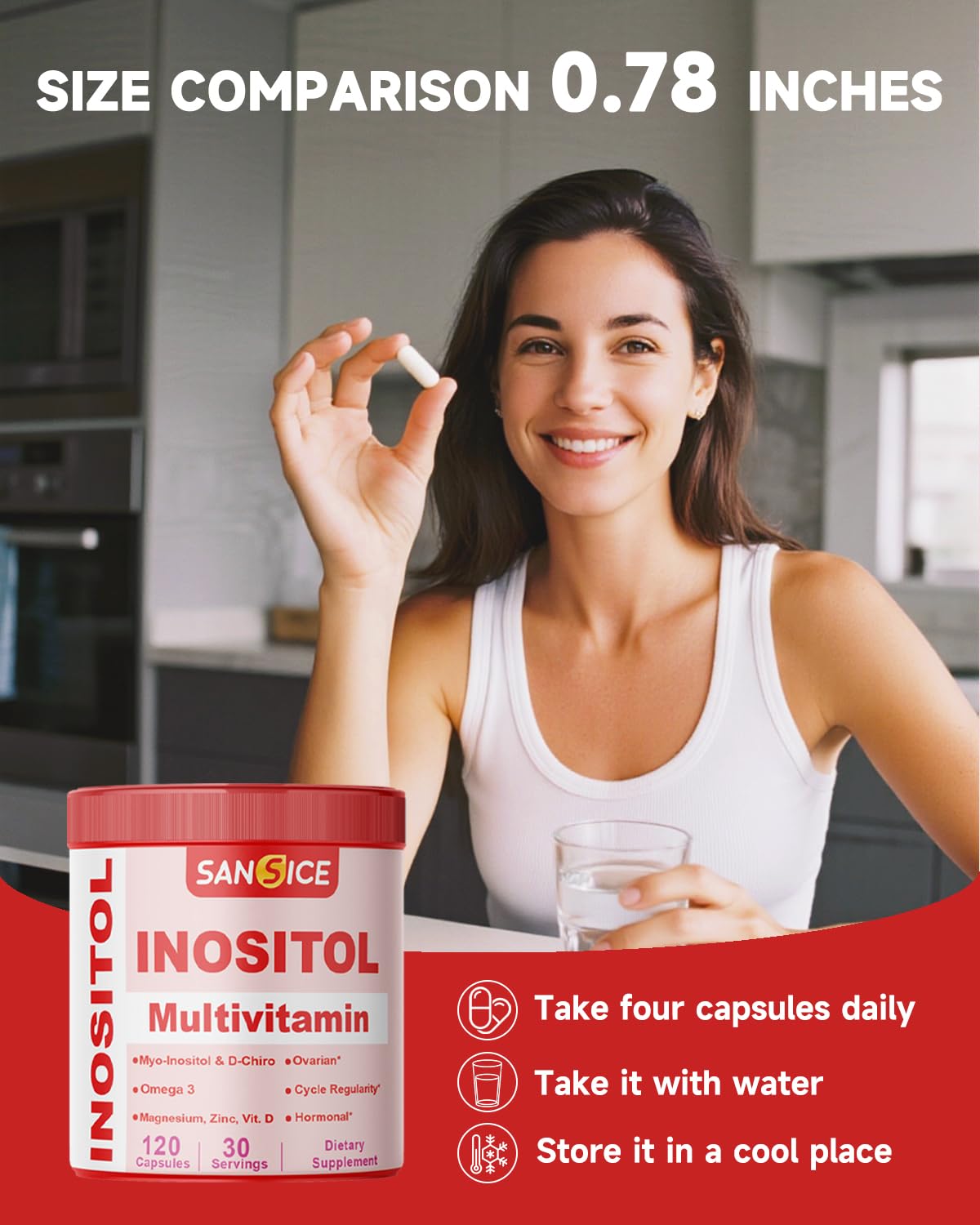 SANSICE Myo & D-Chiro Inositol Multivitamin Capsules, 2000mg Myo-Inositol & 50mg D-Chiro Inositol 40:1 Blend, Vitamin B8 Supplement for Female Hormone (120 Capsules) SANSICEBuy Supplements Australia