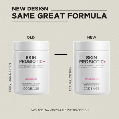 Codeage Skin Probiotics + Prebiotics - Skin Care Routine Supplement - 50 Billion CFU - Ayurvedic Botanical Herbs - Face Probiotics - Shelf Stable Cleanser, Non-GMO, Vegan - 60 Capsules CodeageBuy Supplements Australia