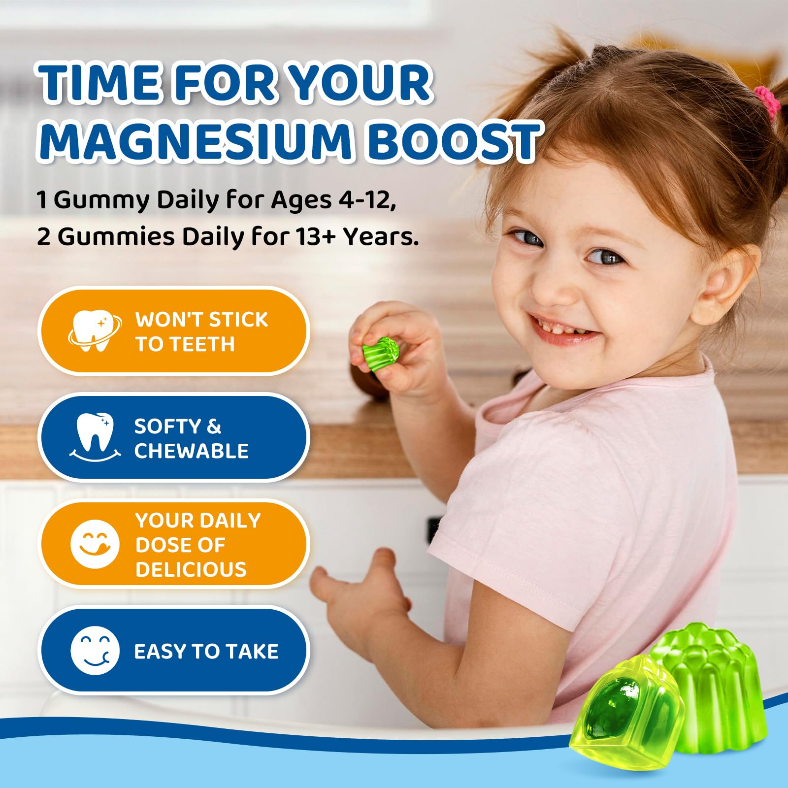 Center-Filled Magnesium Gummies for Kids 300MG - Magnesium Glycinate Gummies with L-theanine, Omega-3, Vitamin B6, D for Kids & Adults, Supplement for Sleep, Calm & Muscle Relaxation - Apple & Kiwi CNCHEFBuy Supplements Australia