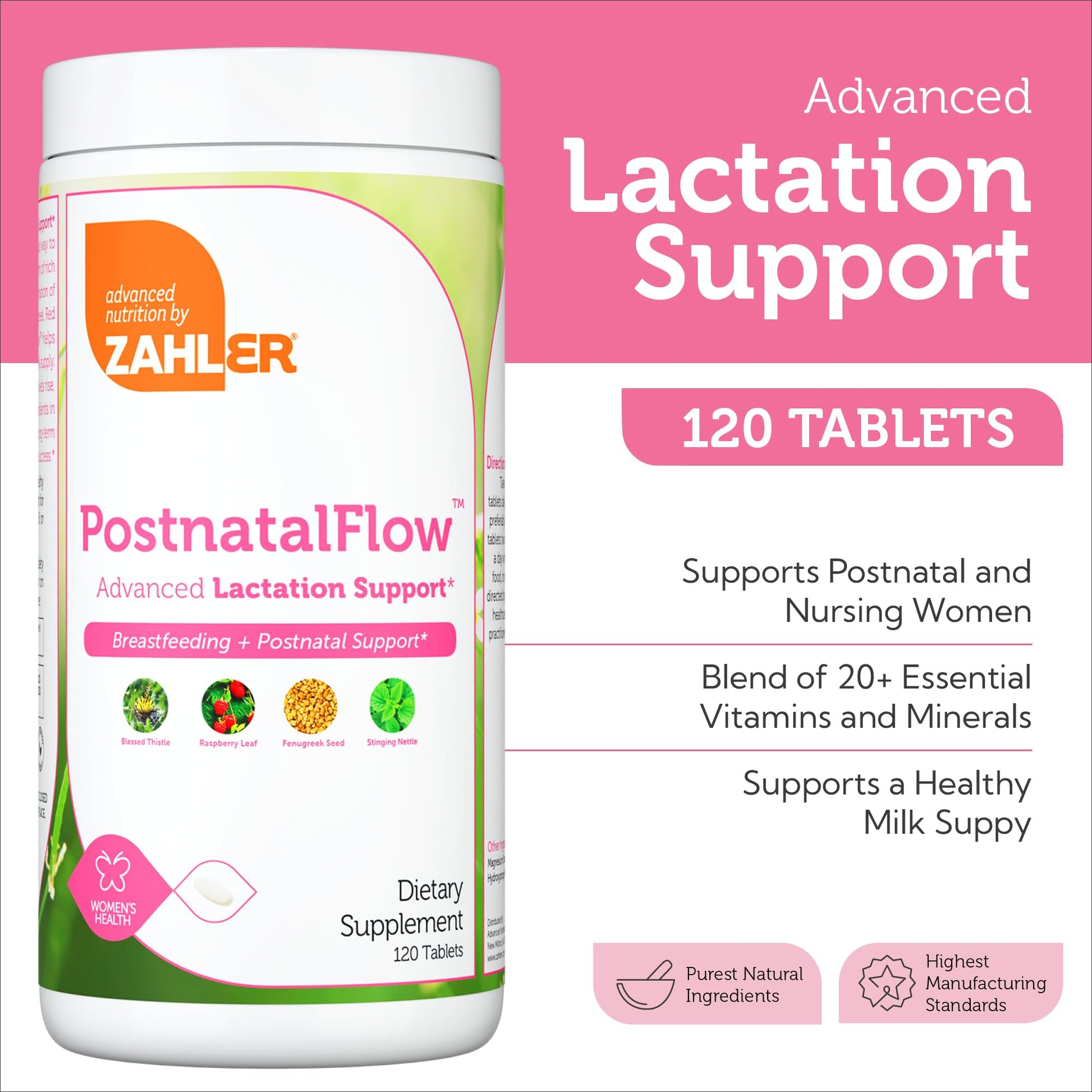 Zahler Postnatal Flow for Advanced Lactation Support, Breastfeeding + Postnatal Support, 120 Tablets. ZahlerBuy Supplements Australia
