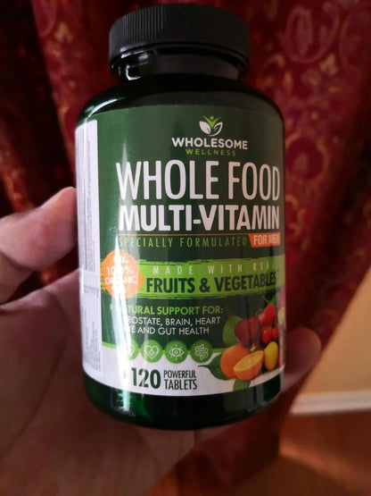 Wholesome Wellness Whole Food Multivitamin for Men - Natural Multi Vitamins, Minerals, Organic Extracts - Vegan Vegetarian - 120 Tablets Wholesome Wellness
