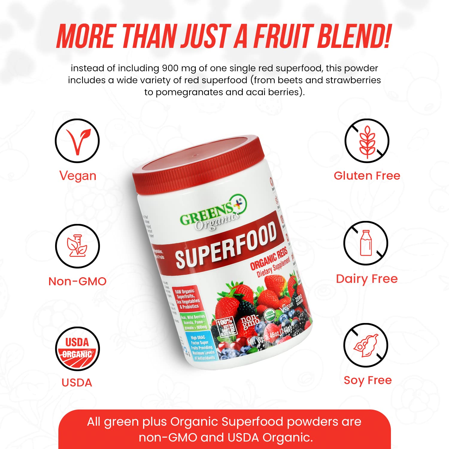 Greens+ Organic Reds Superfood Powder Camu Camu Dietary 400mg Vitamin C SuperFruit Supplement 120 Capsules, 100% Natural, Vitamins & Minerals, Vegan, Soy/Dairy/Gluten Free Greens+Buy Supplements Australia