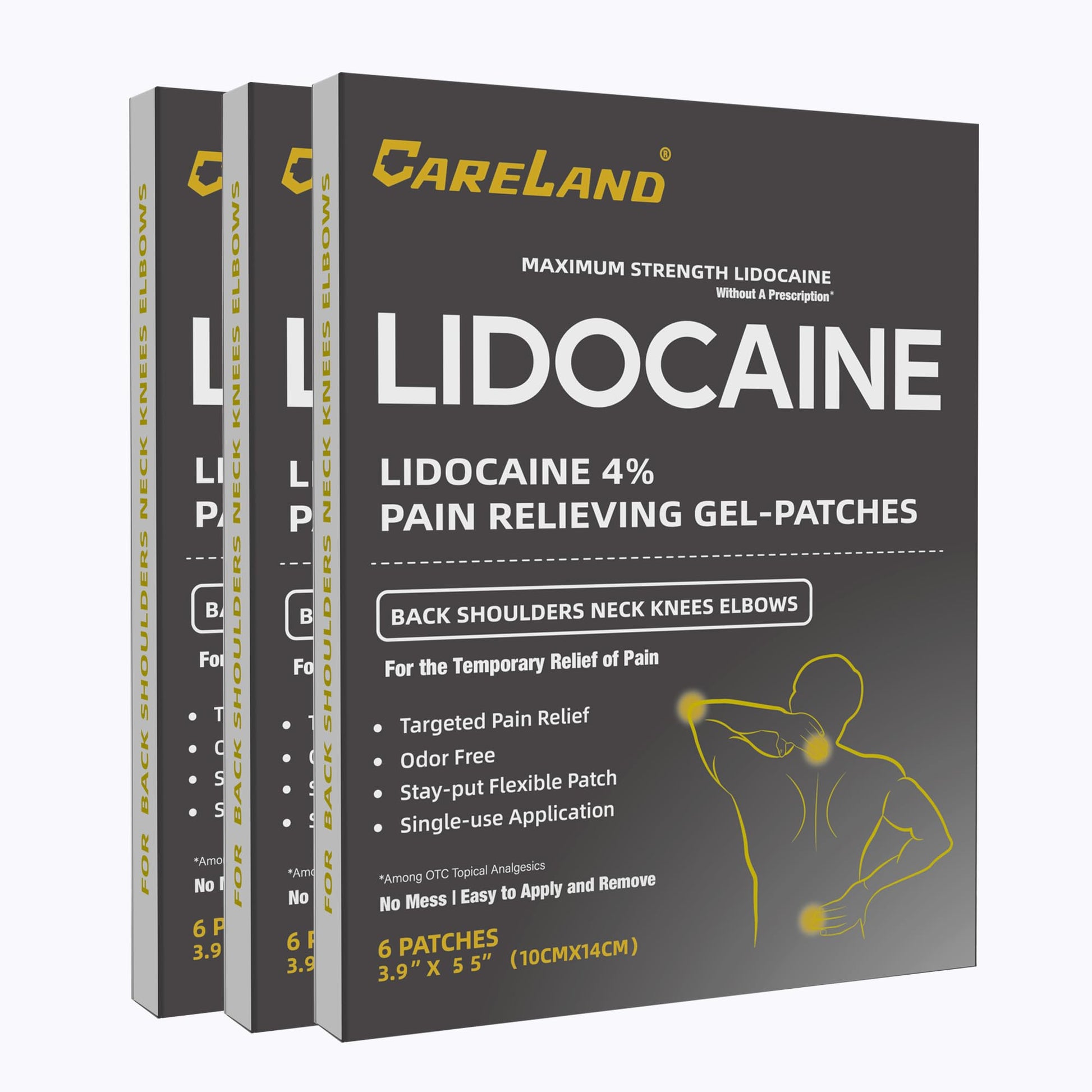 CARELAND Lidocaine Gel Patch, 18 Count Maximum Strength Pain Patches for Muscle Relief in Neck Knee Back and Shoulders Unscented Numbing Patch for Soothing Nerves, Joints CARELANDBuy Supplements Australia