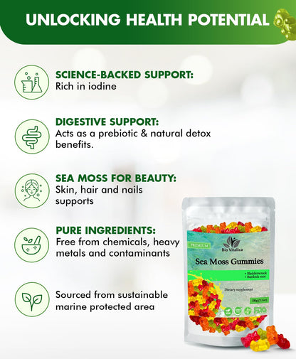 BIO VITALICA Sea Moss Gummies – with Bladderwrack & Burdock Root – Wildcrafted Gel + Powder – Vegan, Keto, Non-GMO, Gluten-Free – Fruity Mineral-Rich Gummies – 50 Count (3 Pack) BIO VITALICABuy Supplements Australia
