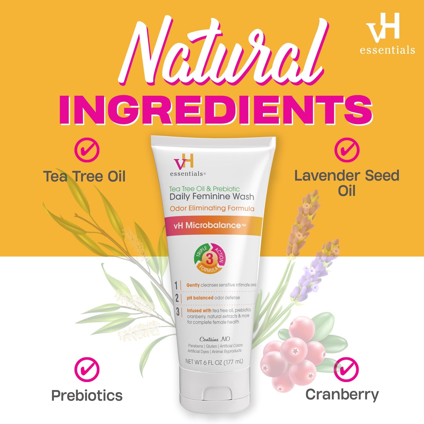 vH essentials, Ph Balanced Daily Feminine Wash, Tea Tree Oil & Prebiotic vH essentialsBuy Supplements Australia