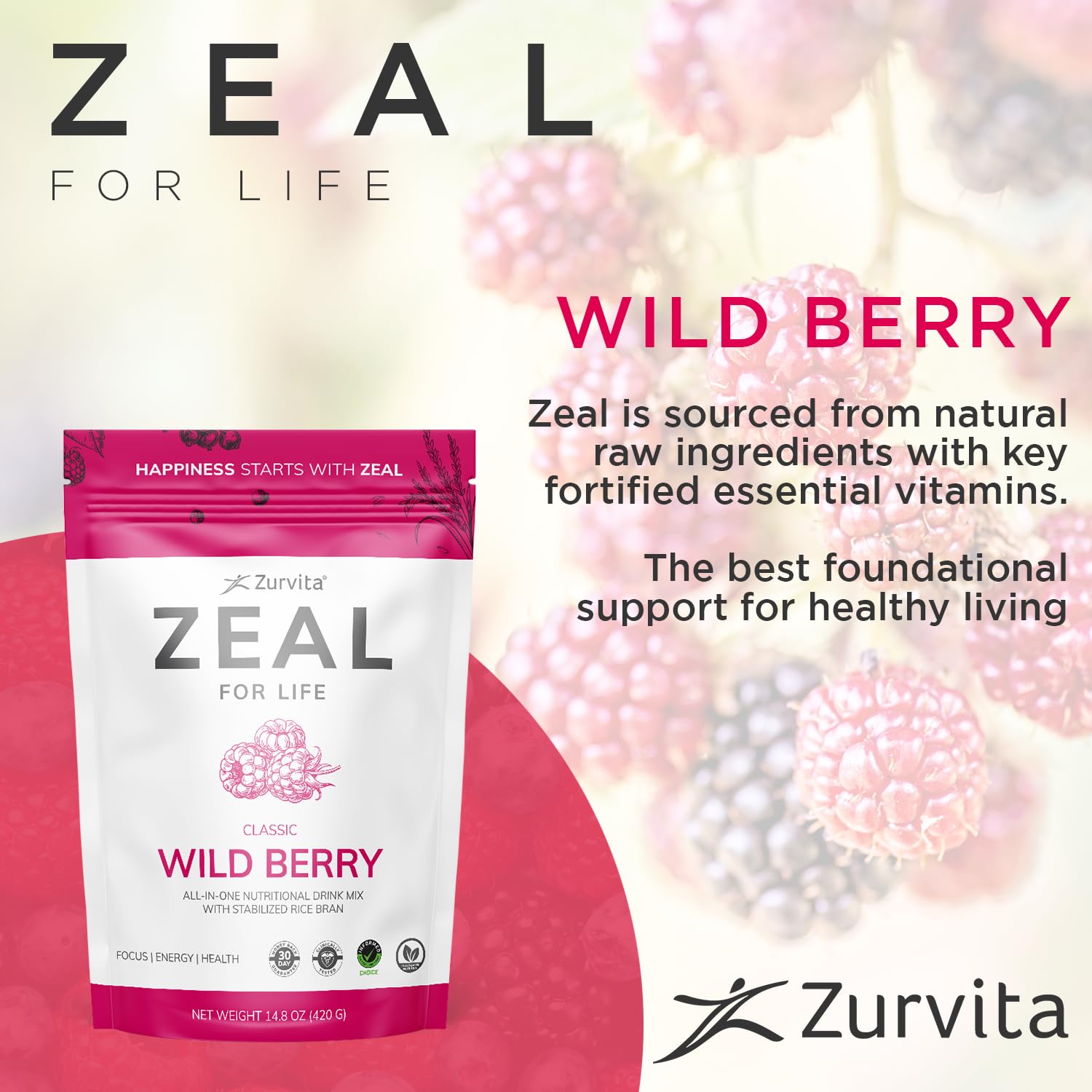 Zurvita - Zeal for Life 30-Day Wellness Bag - Wild Berry (Classic) - Nutritional Supplement for Vitality, Immunity, and Wellness - 420 Grams ZurvitaBuy Supplements Australia