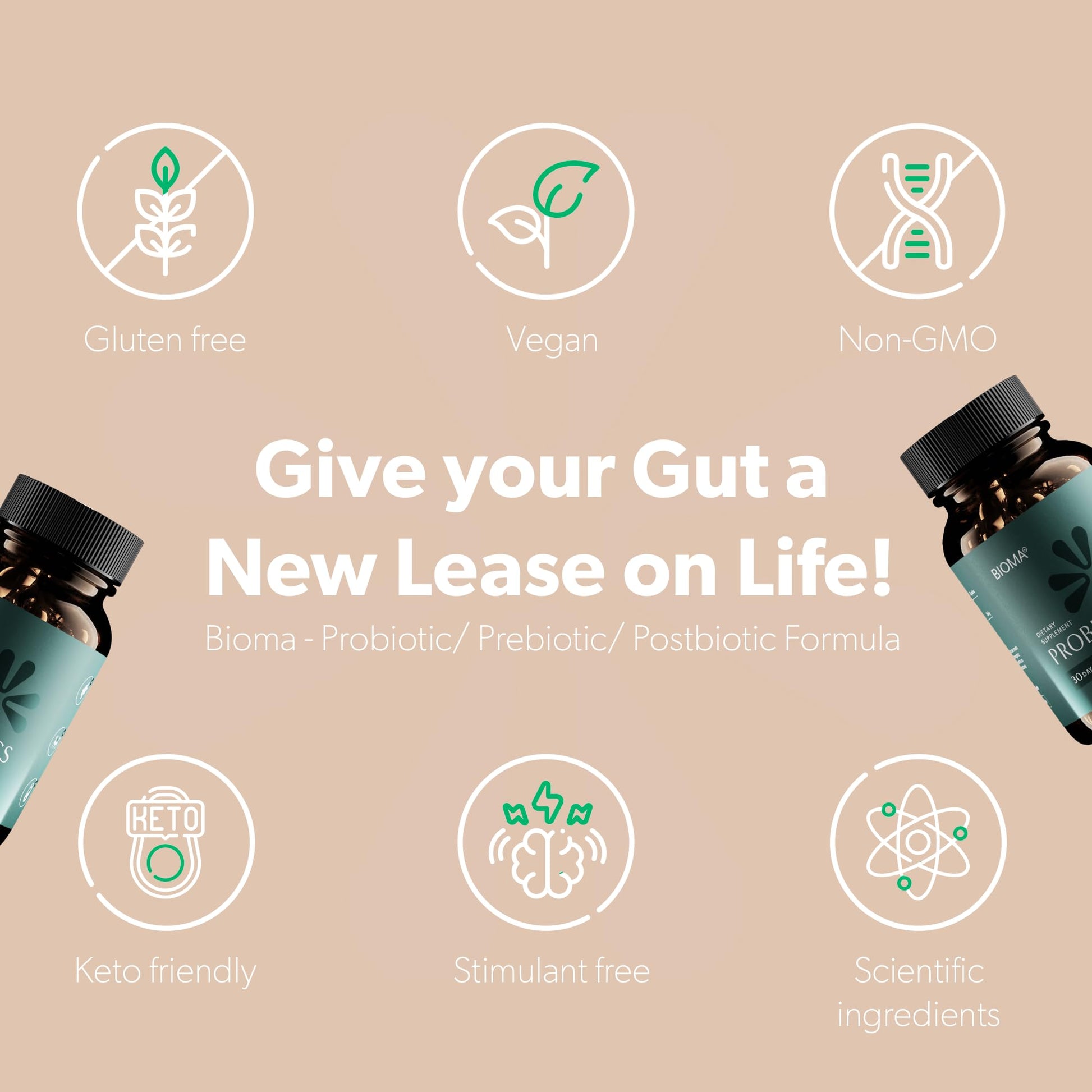 BIOMA Probiotics for Digestive Health, 3 in 1 Gut Health Probiotics and Prebiotics/Postbiotics BIOMABuy Supplements Australia