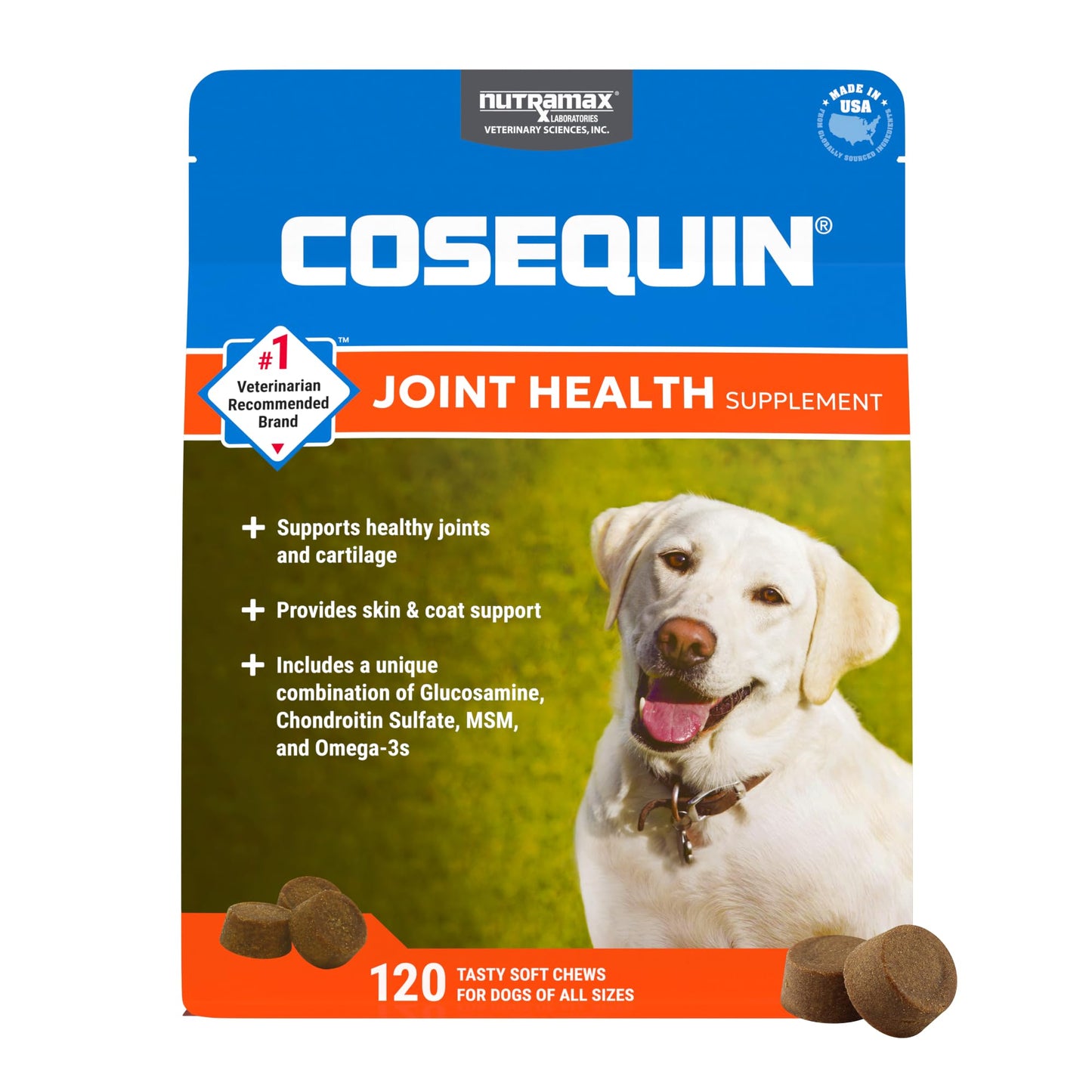 Nutramax Cosequin for Dogs Joint Health Supplement, Contains Glucosamine, Plus Chondroitin, MSM and Omega-3s, Supports Joint and Skin and Coat Health, Soft Chews, 120 Count Nutramax LaboratoriesBuy Supplements Australia