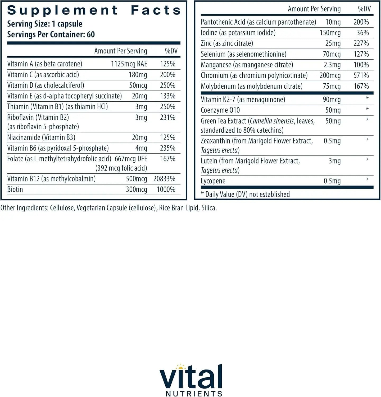 Vital Nutrients Once Daily Multivitamin | Vegan Multi for Women & Men | Allergen-Free | 19 Essential Vitamins + Antioxidants for Eye and Heart Health | Vital NutrientsBuy Supplements Australia