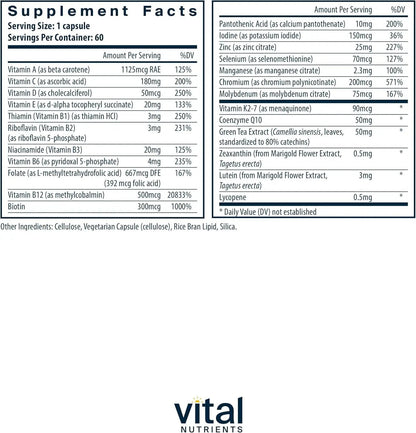 Vital Nutrients Once Daily Multivitamin | Vegan Multi for Women & Men | Allergen-Free | 19 Essential Vitamins + Antioxidants for Eye and Heart Health | Vital NutrientsBuy Supplements Australia