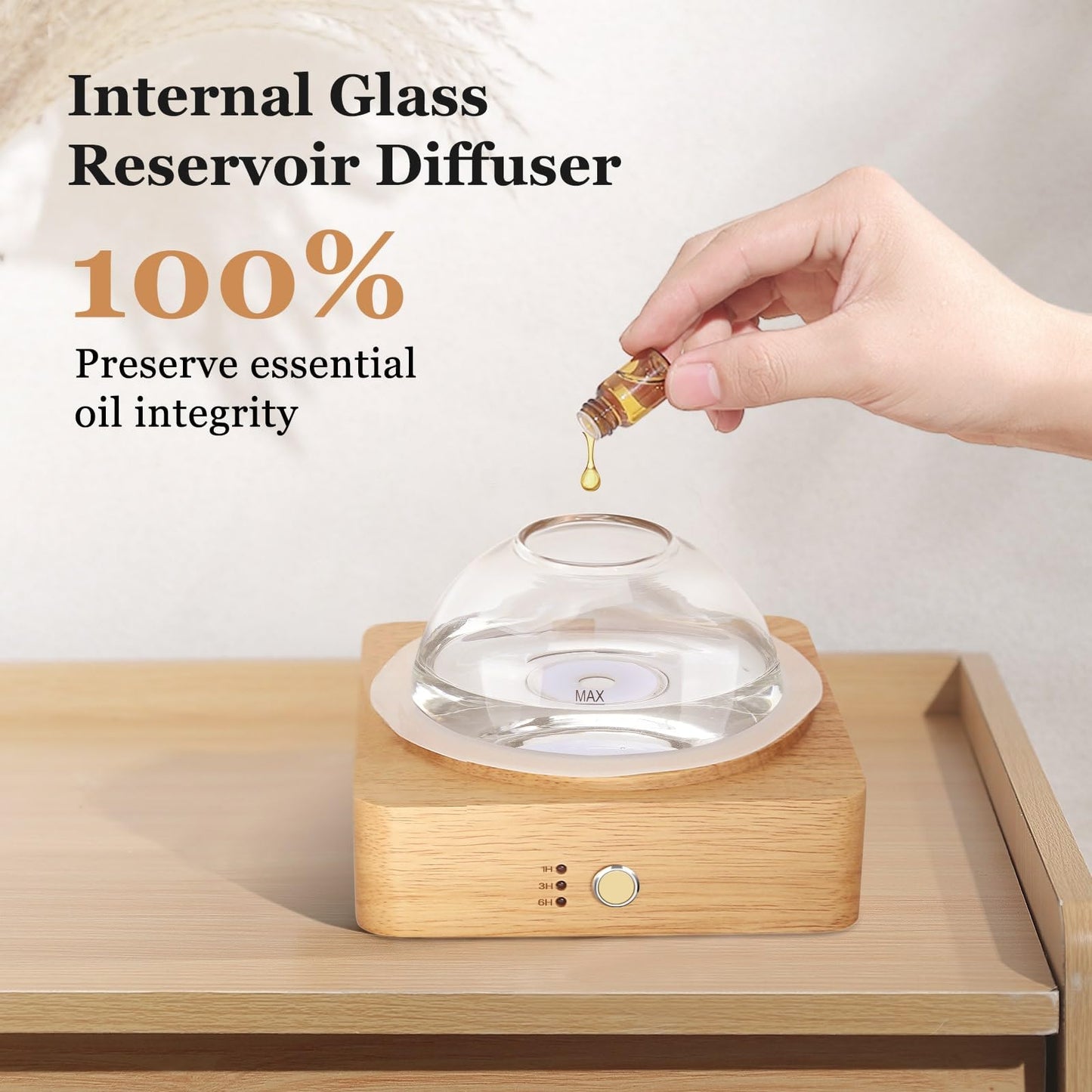 Lecdura Glass Essential Oil Diffuser with Glass Reservoir & Wood Base - Plastic Free, 200ml Lock LecduraBuy Supplements Australia