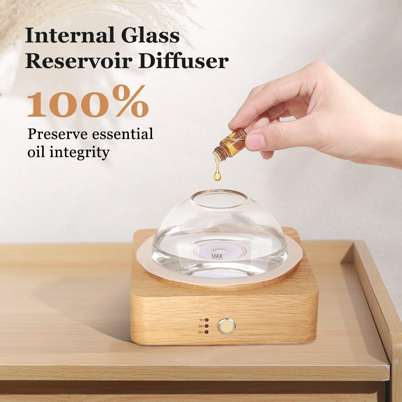 Lecdura Glass Essential Oil Diffuser with Glass Reservoir & Wood Base - Plastic Free, 200ml Lock LecduraBuy Supplements Australia