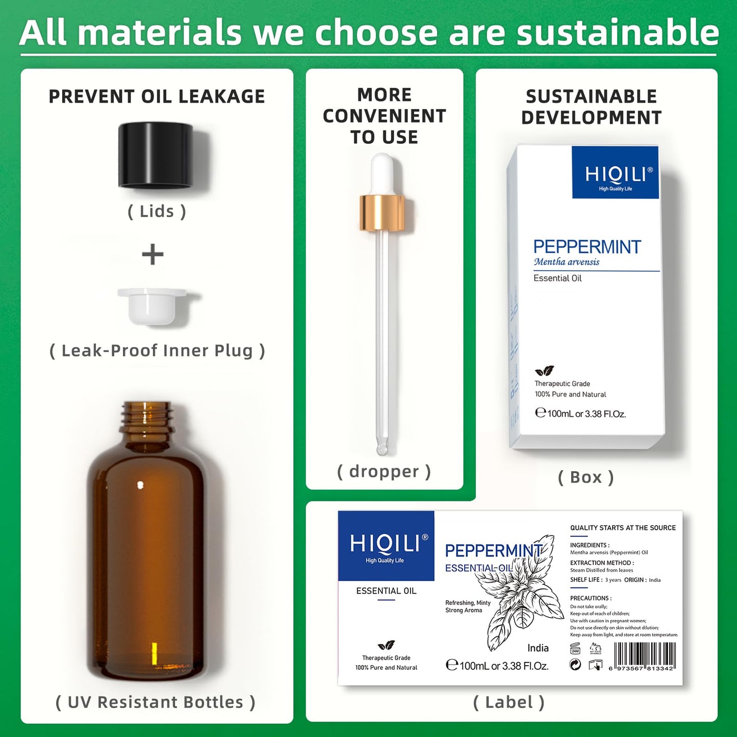 HIQILI Peppermint Oil 100ML, 100% Pure Peppermint Essential Oil Natural for Diffuser HIQILIBuy Supplements Australia