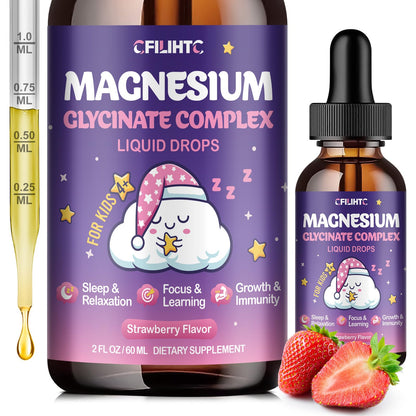 Magnesium Glycinate Liquid for Kids - Magnesium Bisglycinate Drops with L-Theanine, Chamomile & Vitamin B6, B12, C, D3 for Sleep, Relaxation, Immune Support, Calm & Focus - 2 Fl Oz, Strawberry Flavor CFILIHTCBuy Supplements Australia