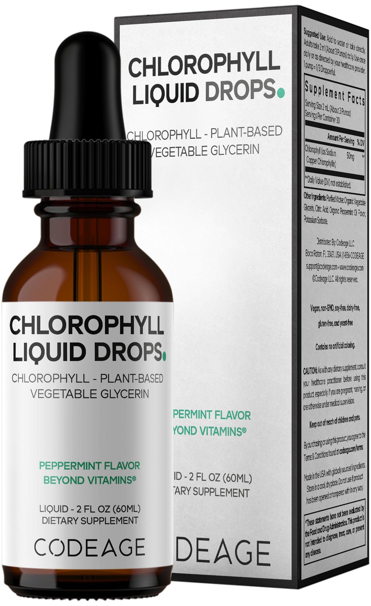 Codeage Chlorophyll Liquid Drops Supplement - Vegan Chlorophyll 50 mg per Serving, Organic Peppermint Flavor Clorofila Drink - Non-GMO, Gluten-Free, Vegan - 2 fl oz CodeageBuy Supplements Australia