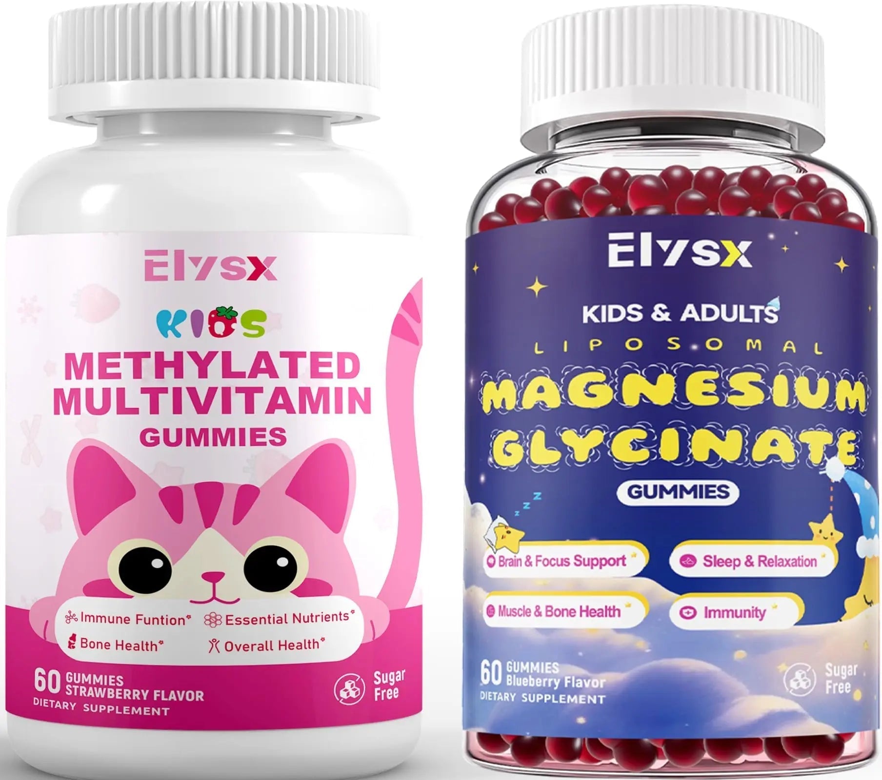 Elysx Kids Methylated Multivitamin Chewable & Liposomal Magnesium Glycinate 400mg Gummies, Immune & Brain, Muscle & Relax ElysxBuy Supplements Australia
