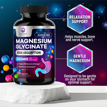Magnesium Glycinate Supplement 250mg - 100% Chelated & Purified - to Support Sleep, Heart Health, Muscles, & Bone Strength - Best Absorption Magnesium Glycinate Capsules, Bottled in USA - 120 Tablets Nature's PeakBuy Supplements Australia