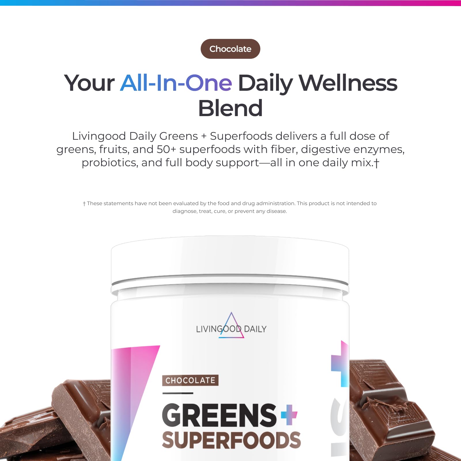 Livingood Daily Greens & Superfood Powder, Super Greens for Gut Health, Green Juice Powder with Spirulina, Chlorella, and Digestive Enzymes, Probiotics for Digestive Support, Chocolate, 30 Servings Livingood DailyBuy Supplements Australia